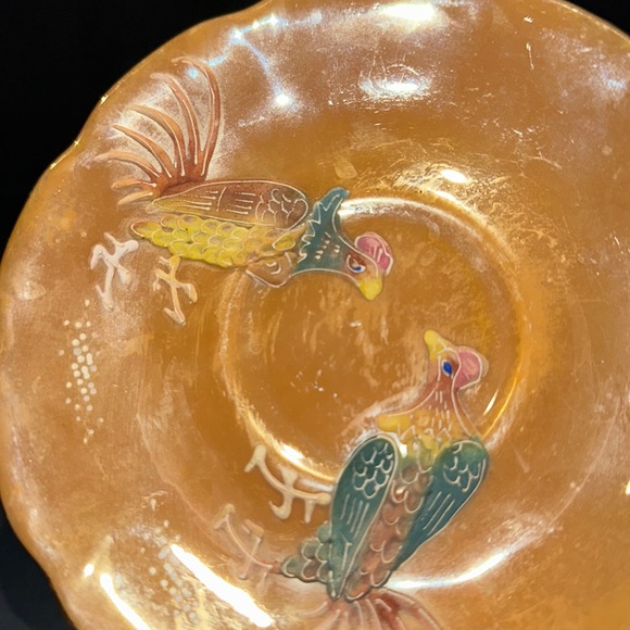 VTG SHAFFORD HAND DECORATED JAPAN MORIAGE 3D ROOSTER CUP & SAUCER LUSTER GOLD - Picture 3 of 5